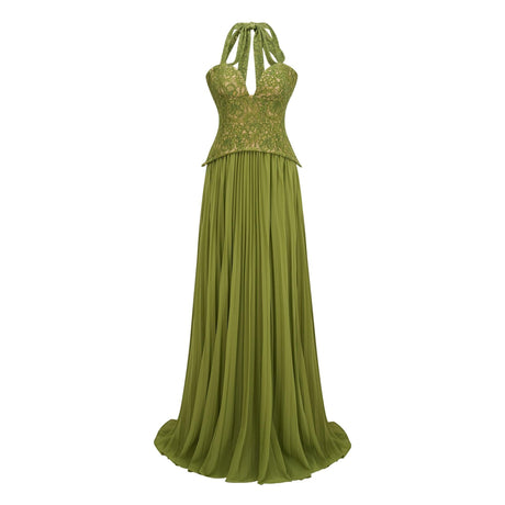 Aurohaya Isaline Emerald Corset Maxi Dress