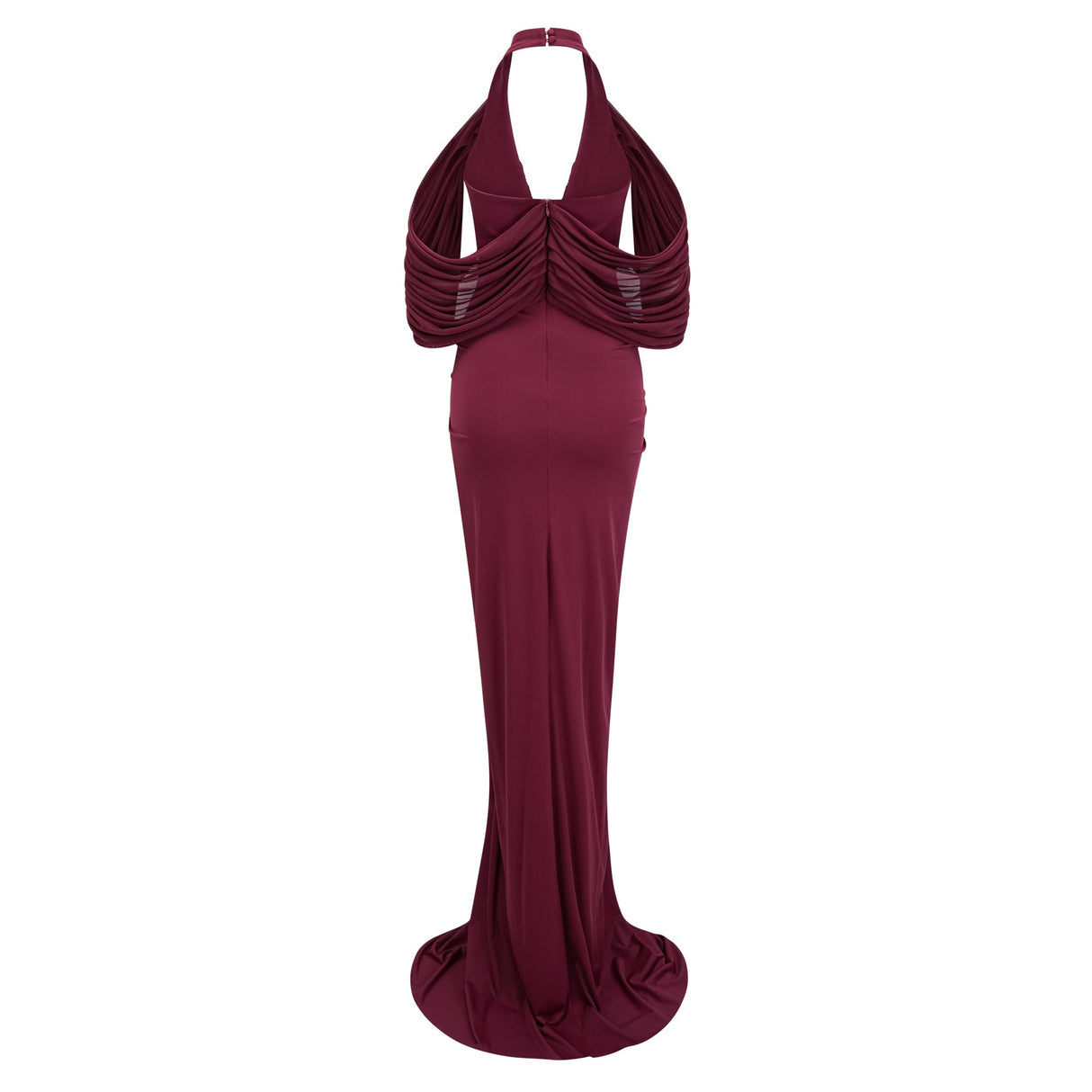 Aurohaya Eléa Red Cold Shoulder Draped Maxi Dress