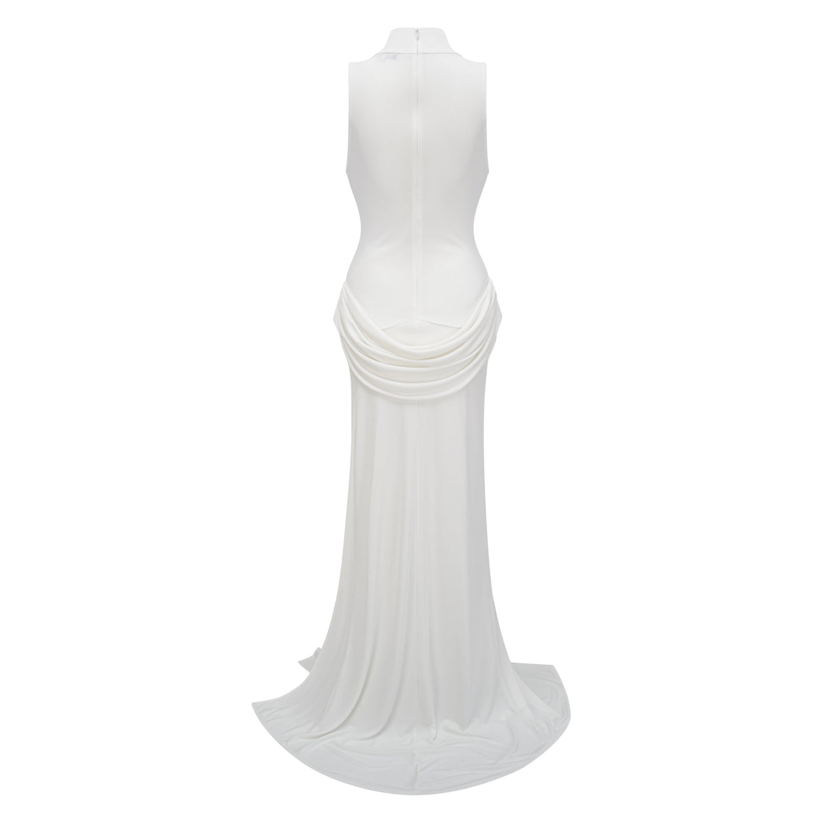 Aurohaya Mystérieuse White Turtleneck Draped Maxi Dress