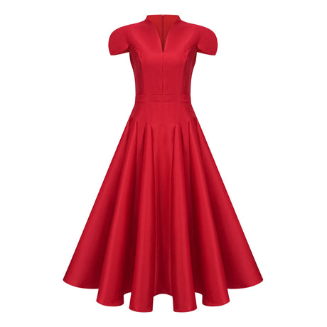 Aurohaya Aventin Red Godet Design Midi Dress