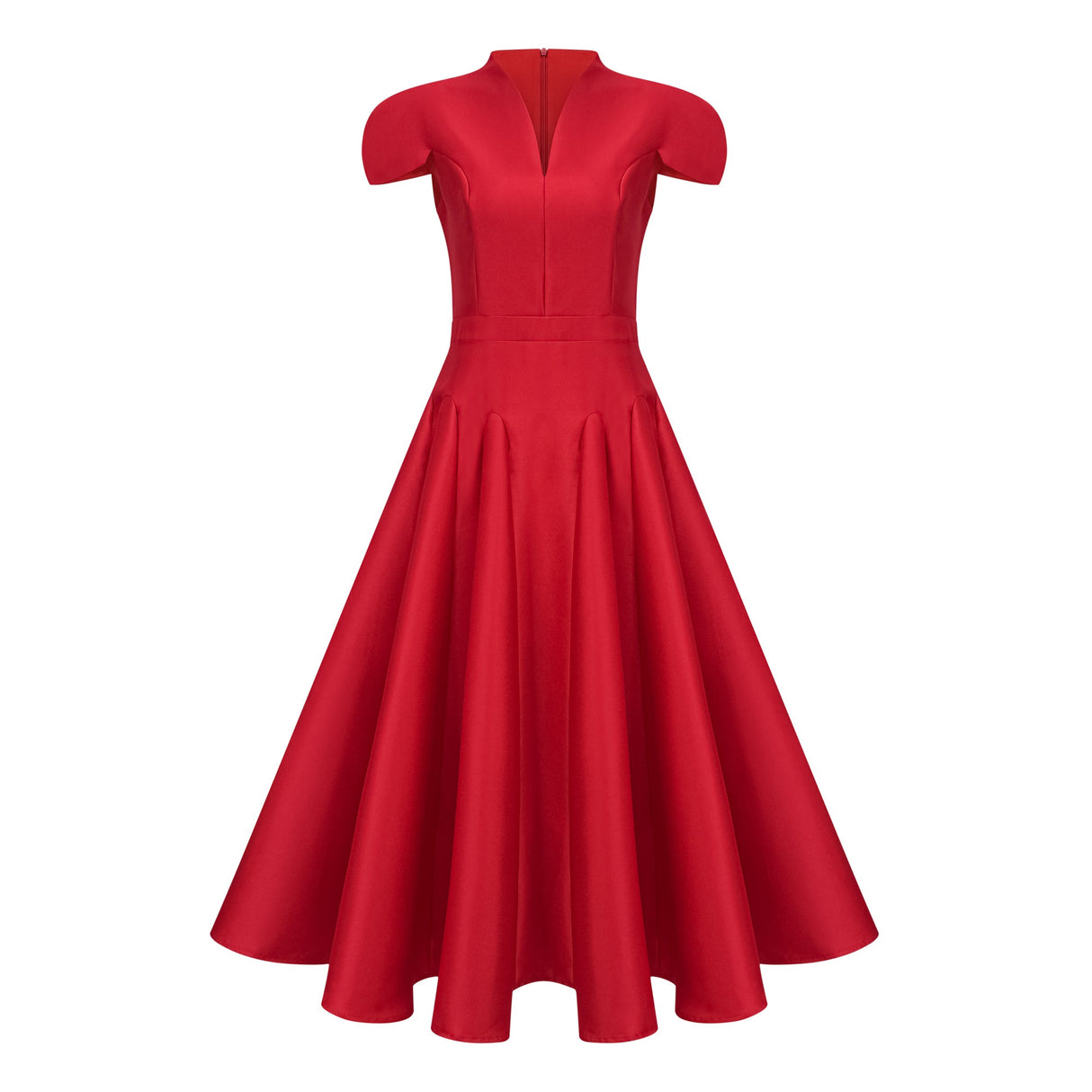 Aurohaya Aventin Red Godet Design Midi Dress