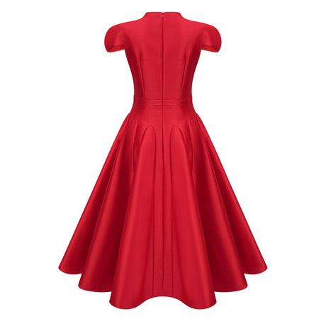 Aurohaya Aventin Red Godet Design Midi Dress