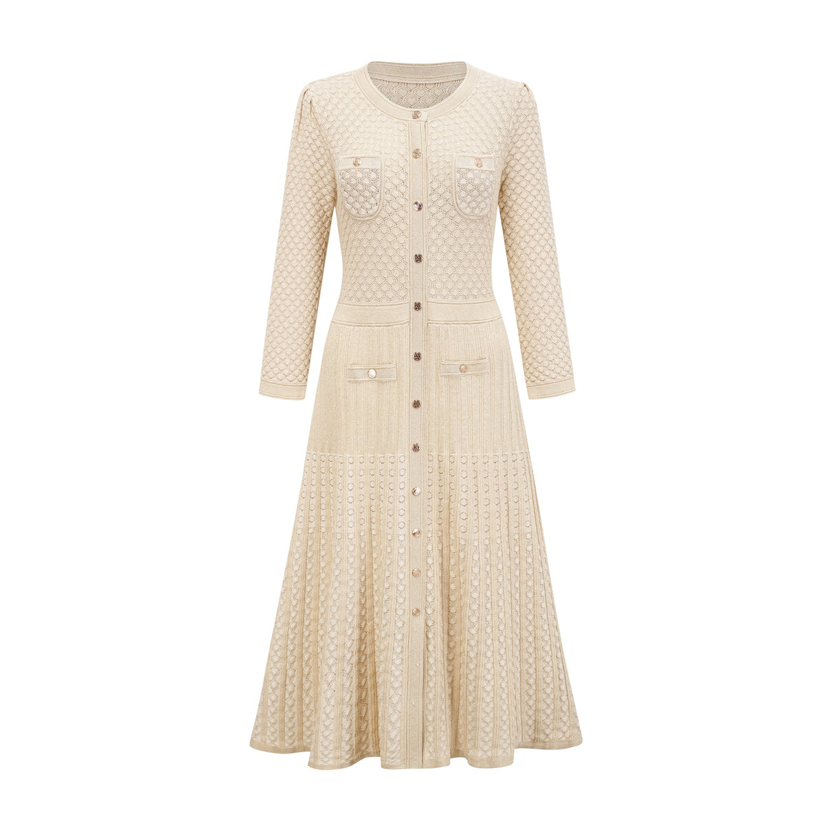Aurohaya Élodie knitted long-sleeve midi dress in Neutrals