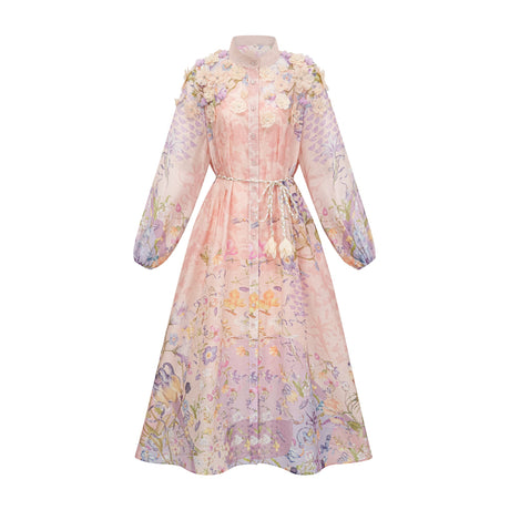 Aurohaya Delphine Pink Floral Print Maxi Dress