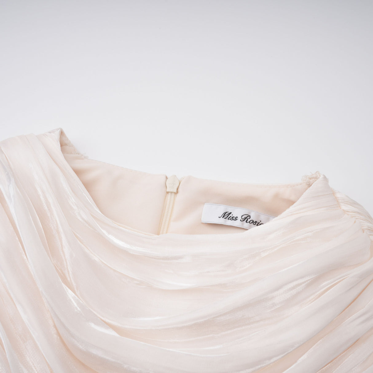 Aurohaya Hege Cream Glossy Ruched Cape Maxi Dress