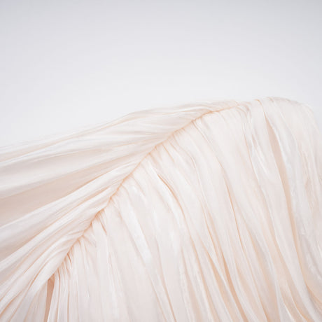 Aurohaya Hege Cream Glossy Ruched Cape Maxi Dress