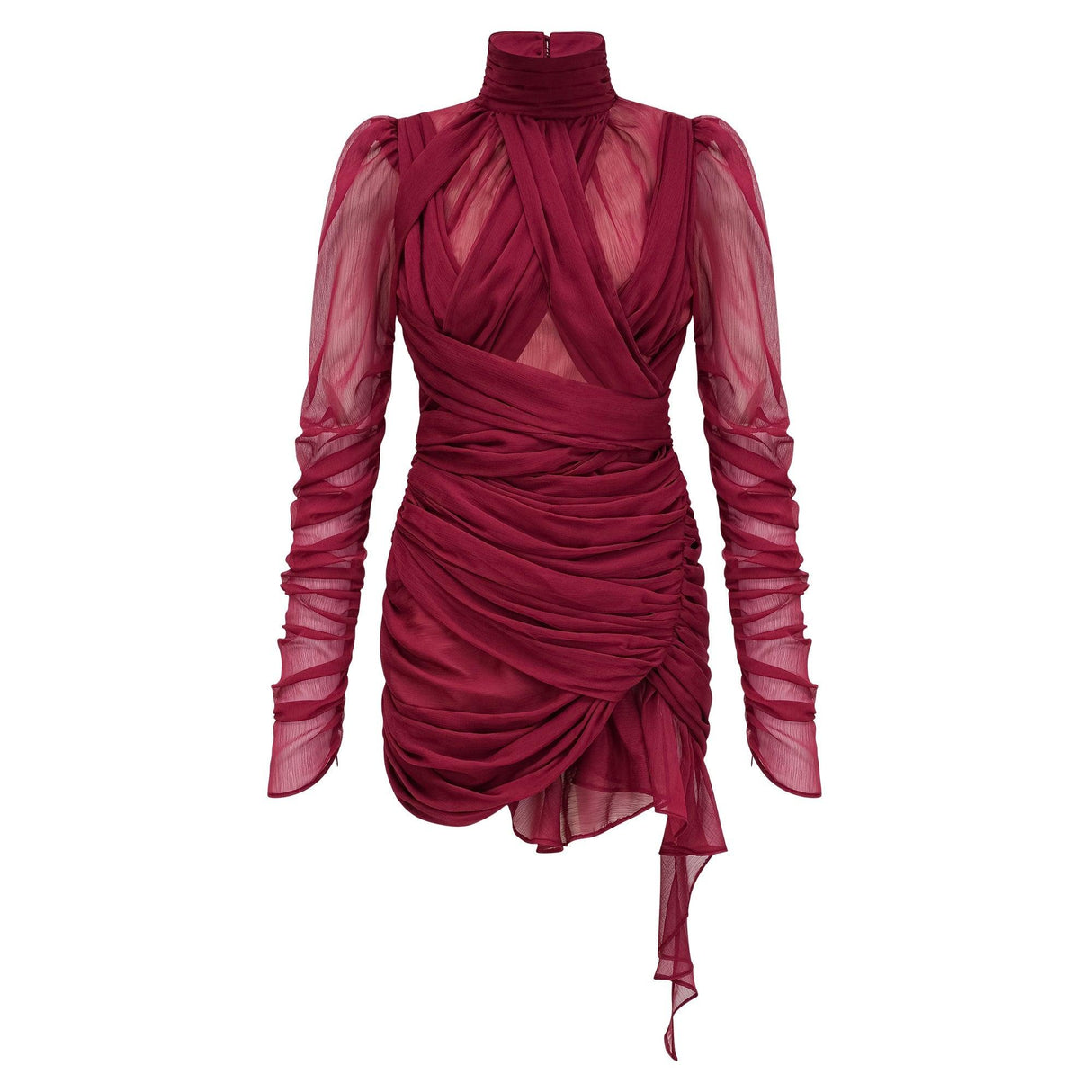 Aurohaya Théa Burgundy Asymmetrical Ruched Mini Dress