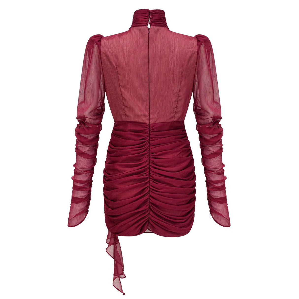 Aurohaya Théa Burgundy Asymmetrical Ruched Mini Dress