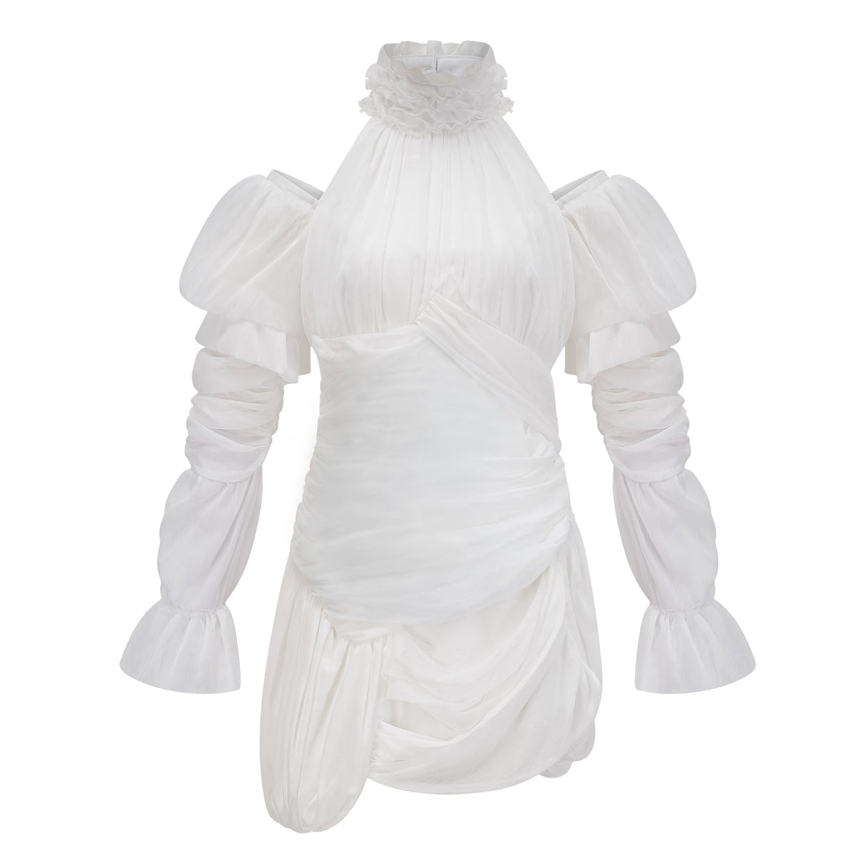 Aurohaya Déotille White Asymmetrical Ruched Mini Dress