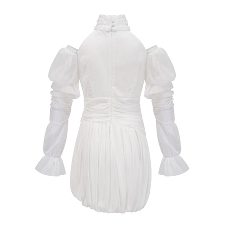 Aurohaya Déotille White Asymmetrical Ruched Mini Dress