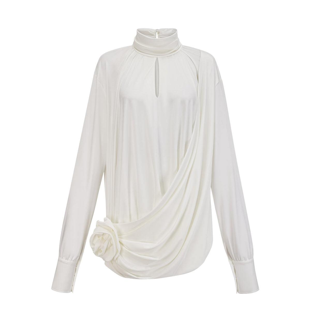 Aurohaya Maeva faux-flower ruched mini dress in White