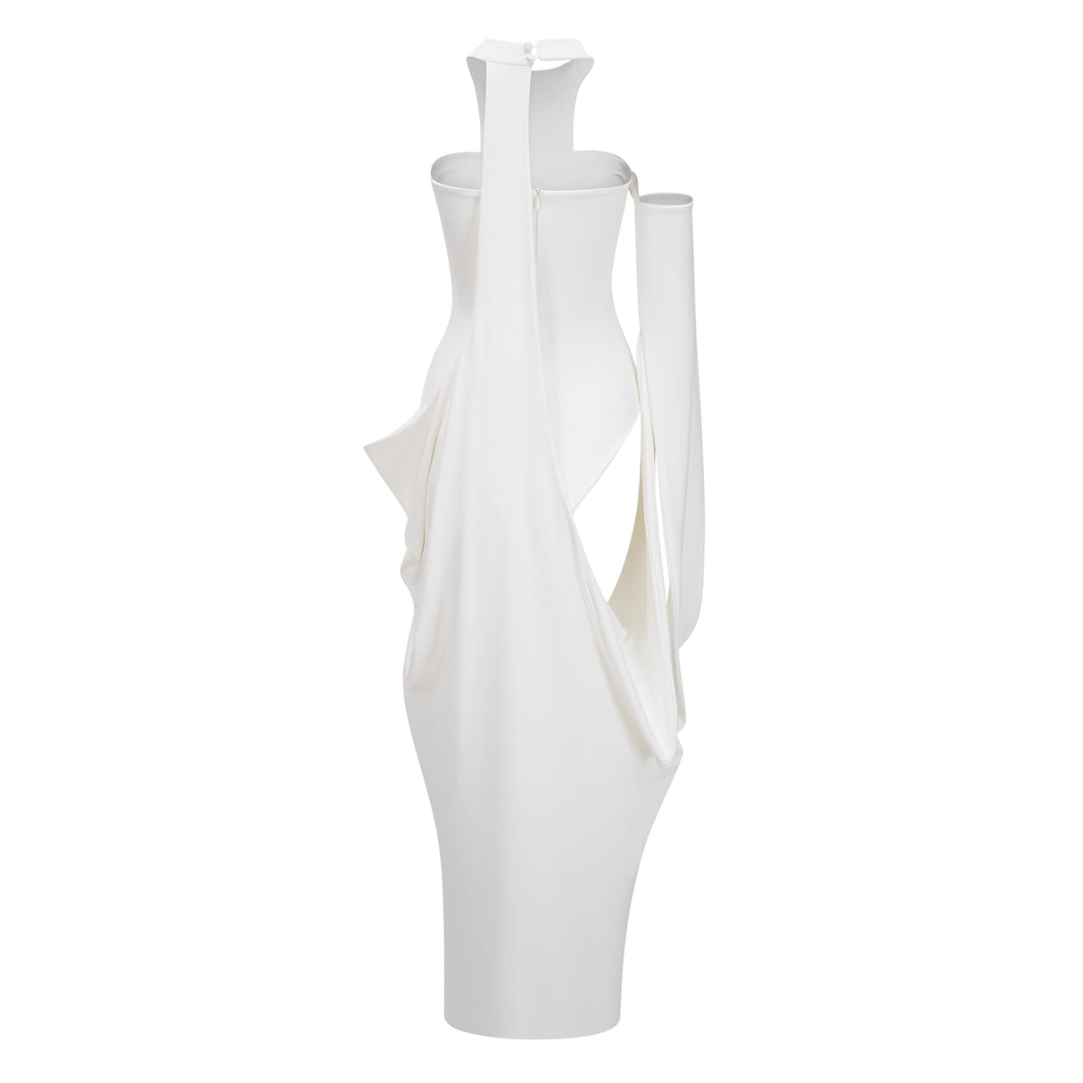 Aurohaya Elowen White Halter Neck Draped Maxi Dress