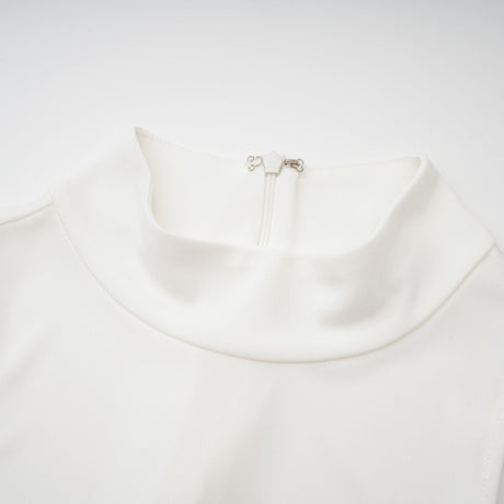Aurohaya Mystérieuse White Turtleneck Draped Maxi Dress