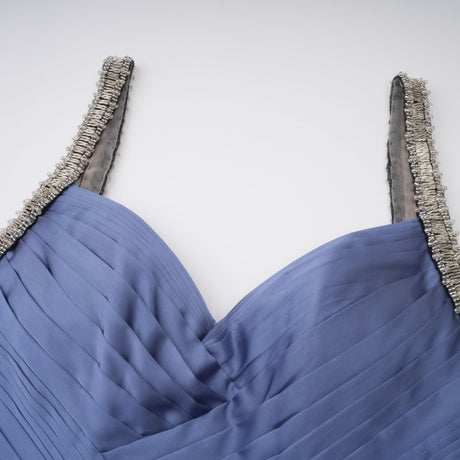 Aurohaya Angelína Blue Diagonal Pleated Gathered Maxi Gown