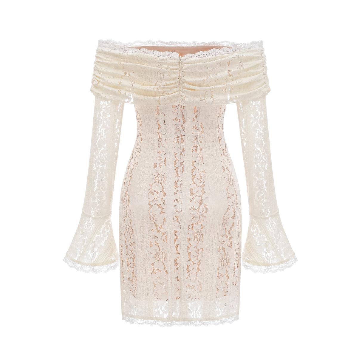 Aurohaya Émeline floral lace flared-cuff mini dress in Neutrals
