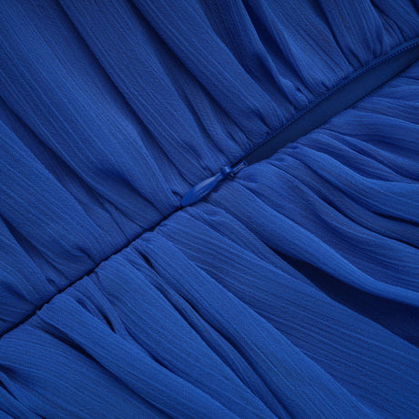 Aurohaya Faustine Blue Cape Design Ruched Maxi Dress