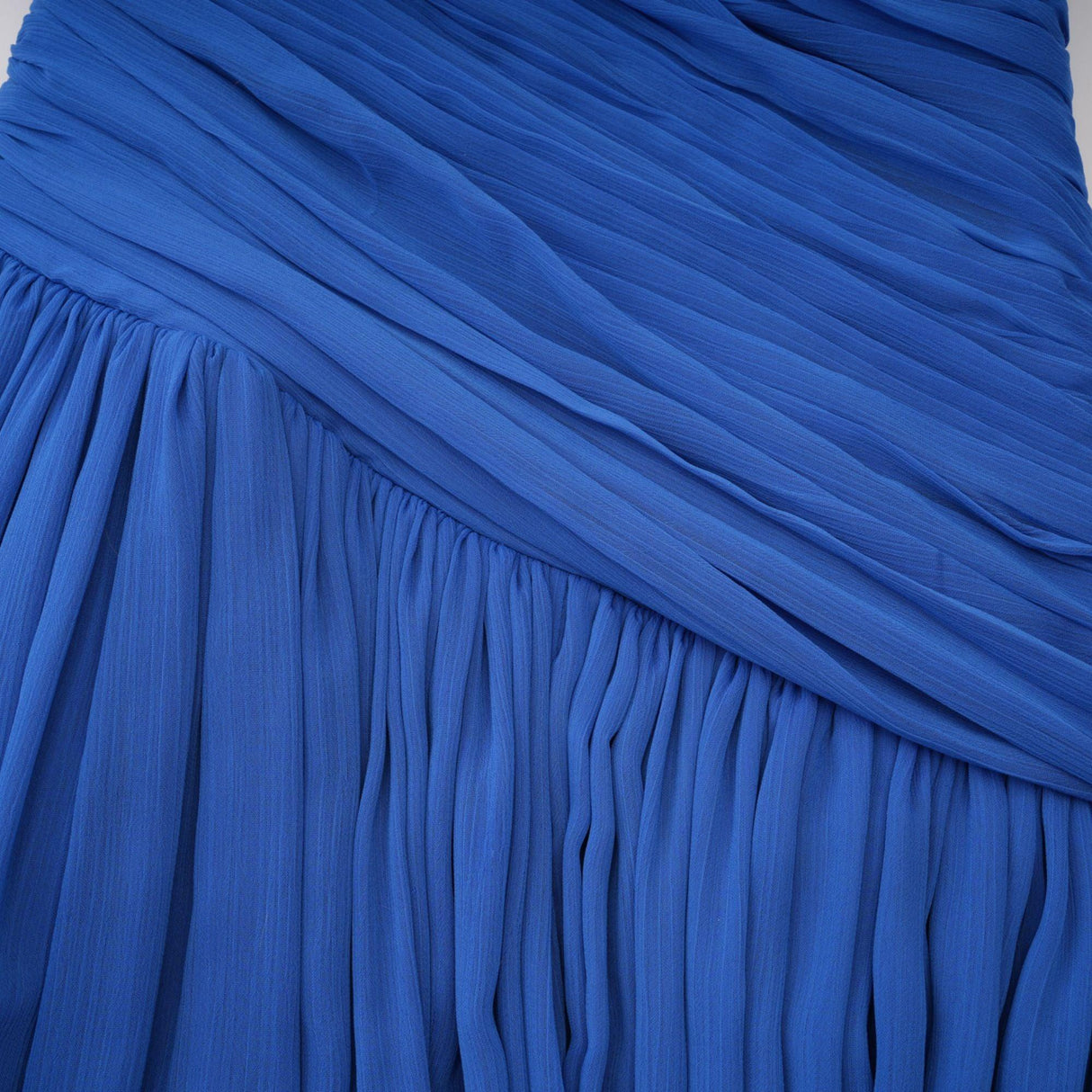 Aurohaya Faustine Blue Cape Design Ruched Maxi Dress