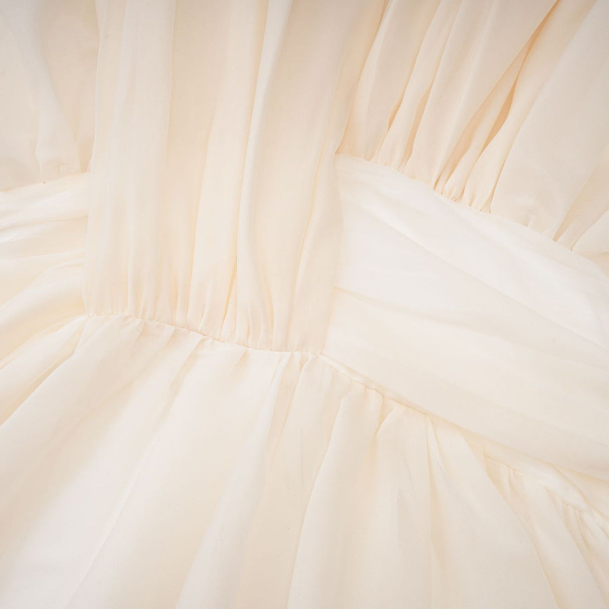 Aurohaya Riley Cream White Draped Tulle Maxi Dress