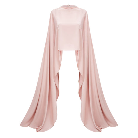 Aurohaya Everleigh Champagne Satin Top & Skirt Set With Cape Detail