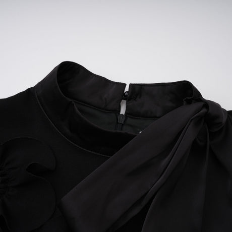 Aurohaya Isidora Black Bowknot Floral Appliqué Maxi Dress