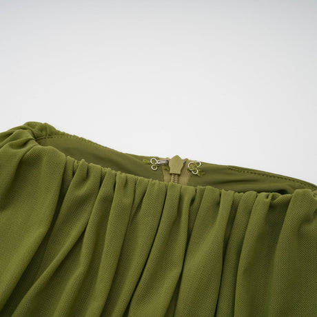 Aurohaya Emilia Green Asymmetrical Ribbon Draped Maxi Dress