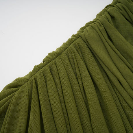 Aurohaya Emilia Green Asymmetrical Ribbon Draped Maxi Dress