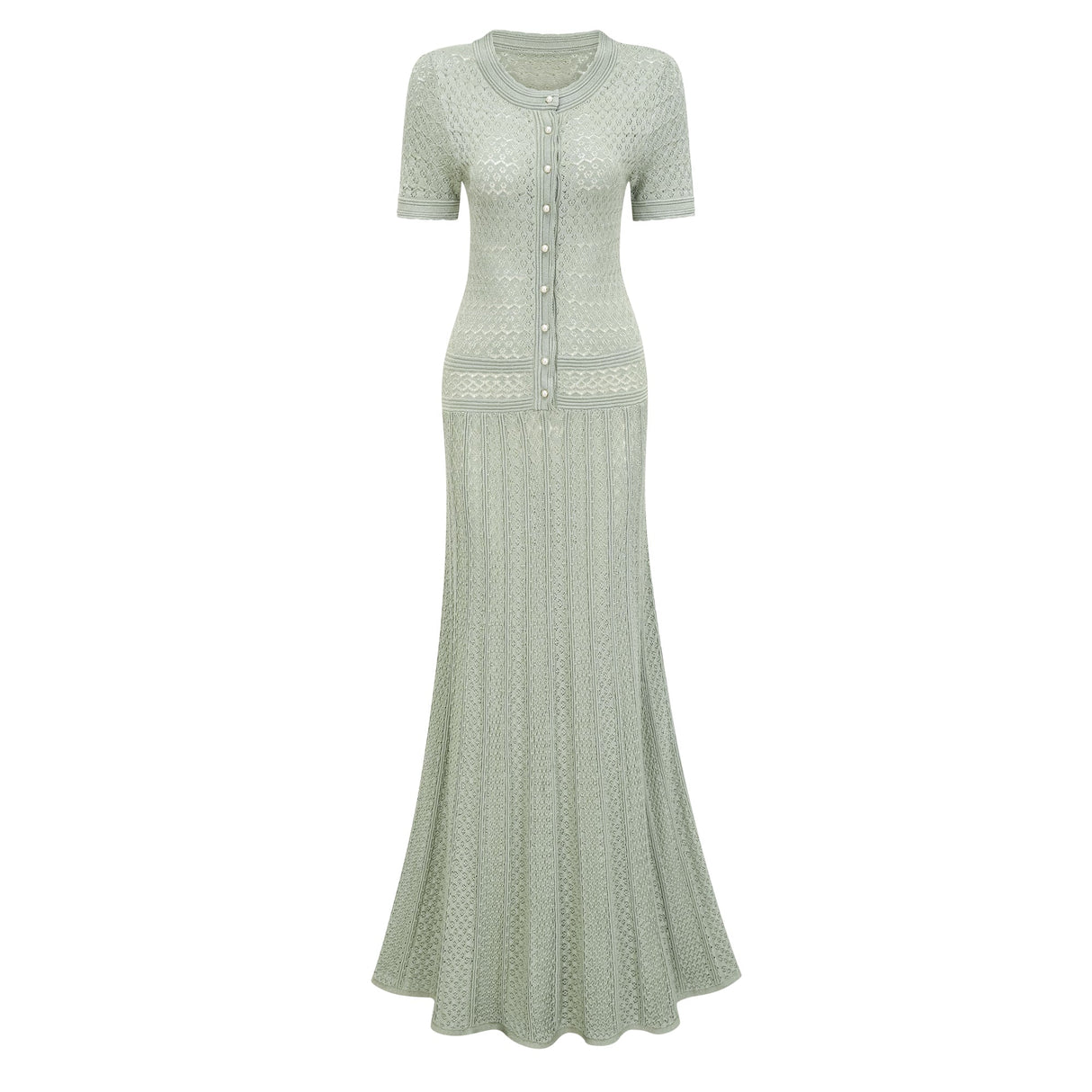 Aurohaya Siena Shirred Crochet-Knit Maxi Dress