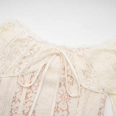 Aurohaya Émeline floral lace flared-cuff mini dress in Neutrals