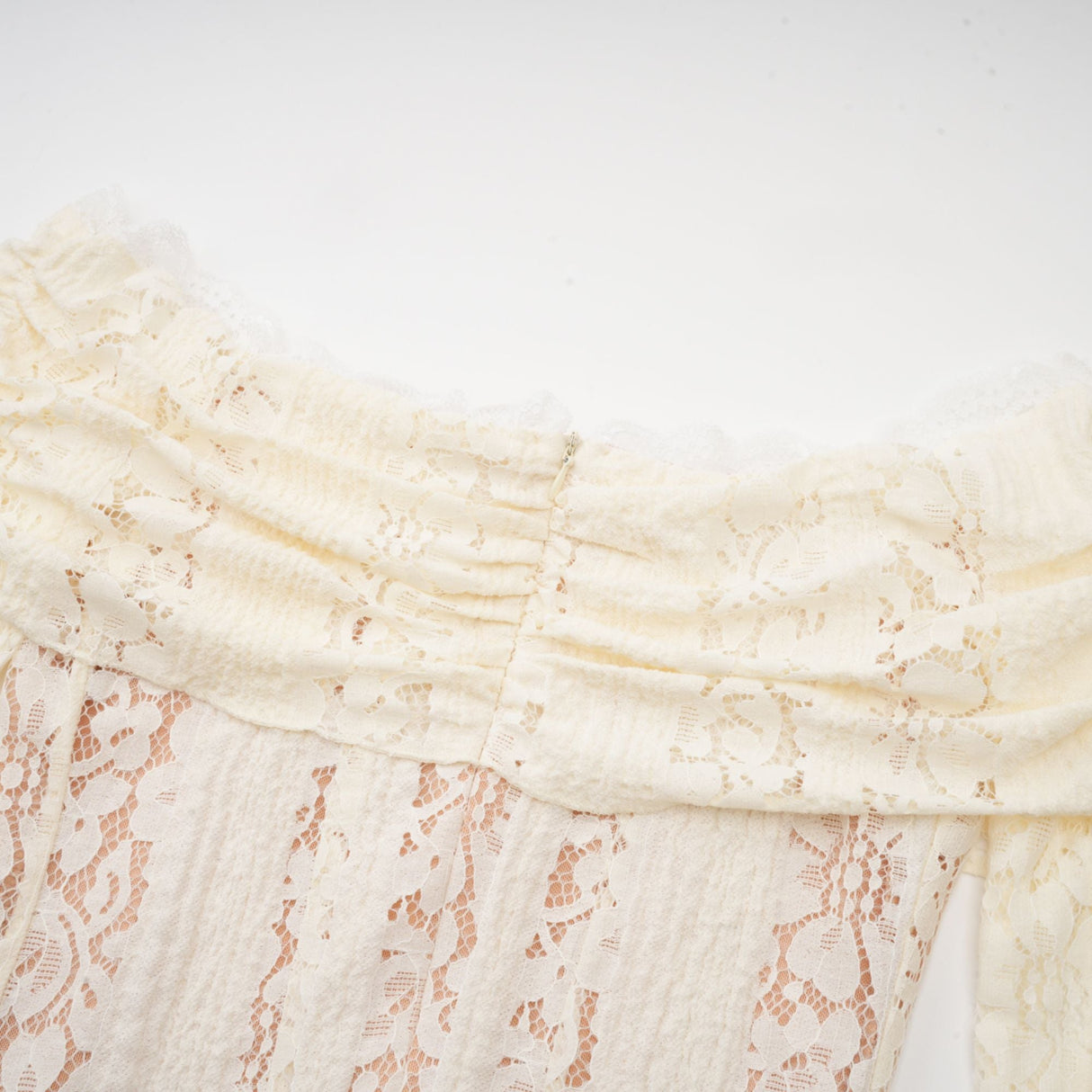 Aurohaya Émeline floral lace flared-cuff mini dress in Neutrals