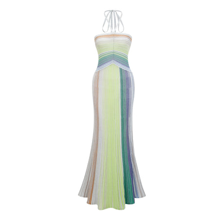 Aurohaya Serelith Metallic Knit Backless Maxi Dress