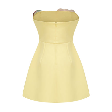 Aurohaya Abigail Yellow Floral Embroidered Mini Dress