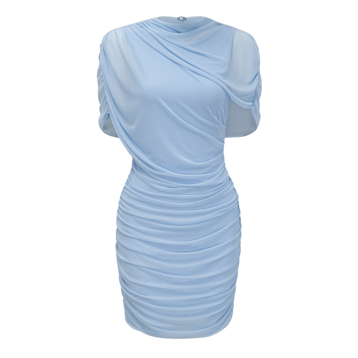 Aurohaya Sylphe Baby-Blue Asymmetrical Pleated Sleeveless Mini Dress