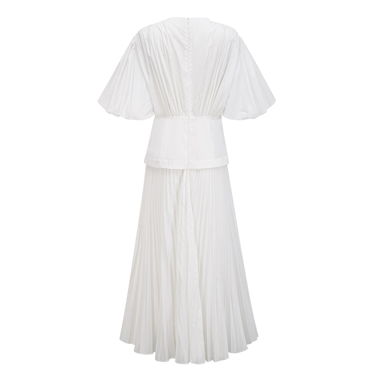 Aurohaya Vienne White Lace-Up Pleated Maxi Dress