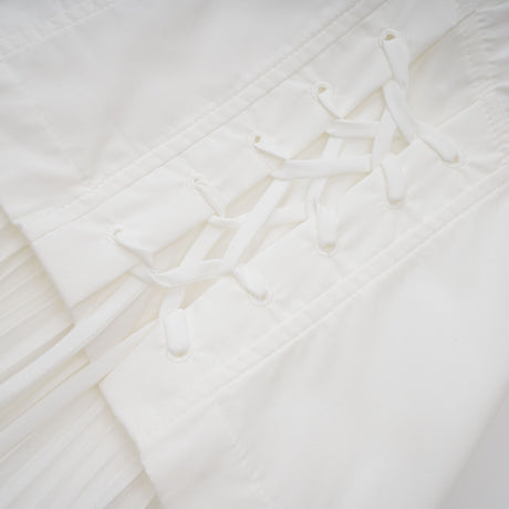 Aurohaya Vienne White Lace-Up Pleated Maxi Dress