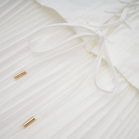 Aurohaya Vienne White Lace-Up Pleated Maxi Dress