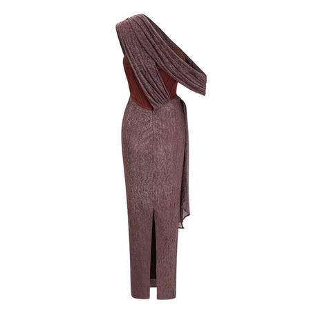 Aurohaya Delphine ribbon-design corset maxi dress in Brown