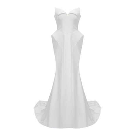 Aurohaya Alba White Barrel Waist Corset Maxi Dress