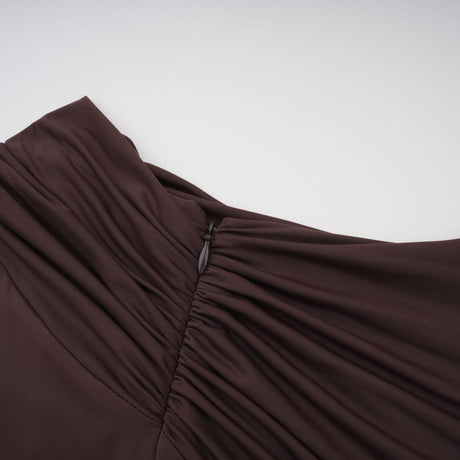Aurohaya Prune Brown Night Out Asymmetrical Ruched Midi Dress