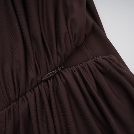 Aurohaya Prune Brown Night Out Asymmetrical Ruched Midi Dress