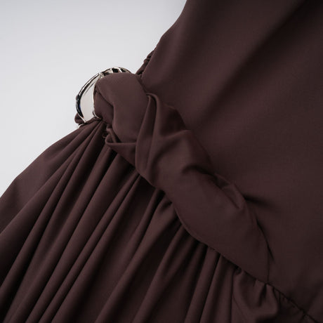 Aurohaya Prune Brown Night Out Asymmetrical Ruched Midi Dress