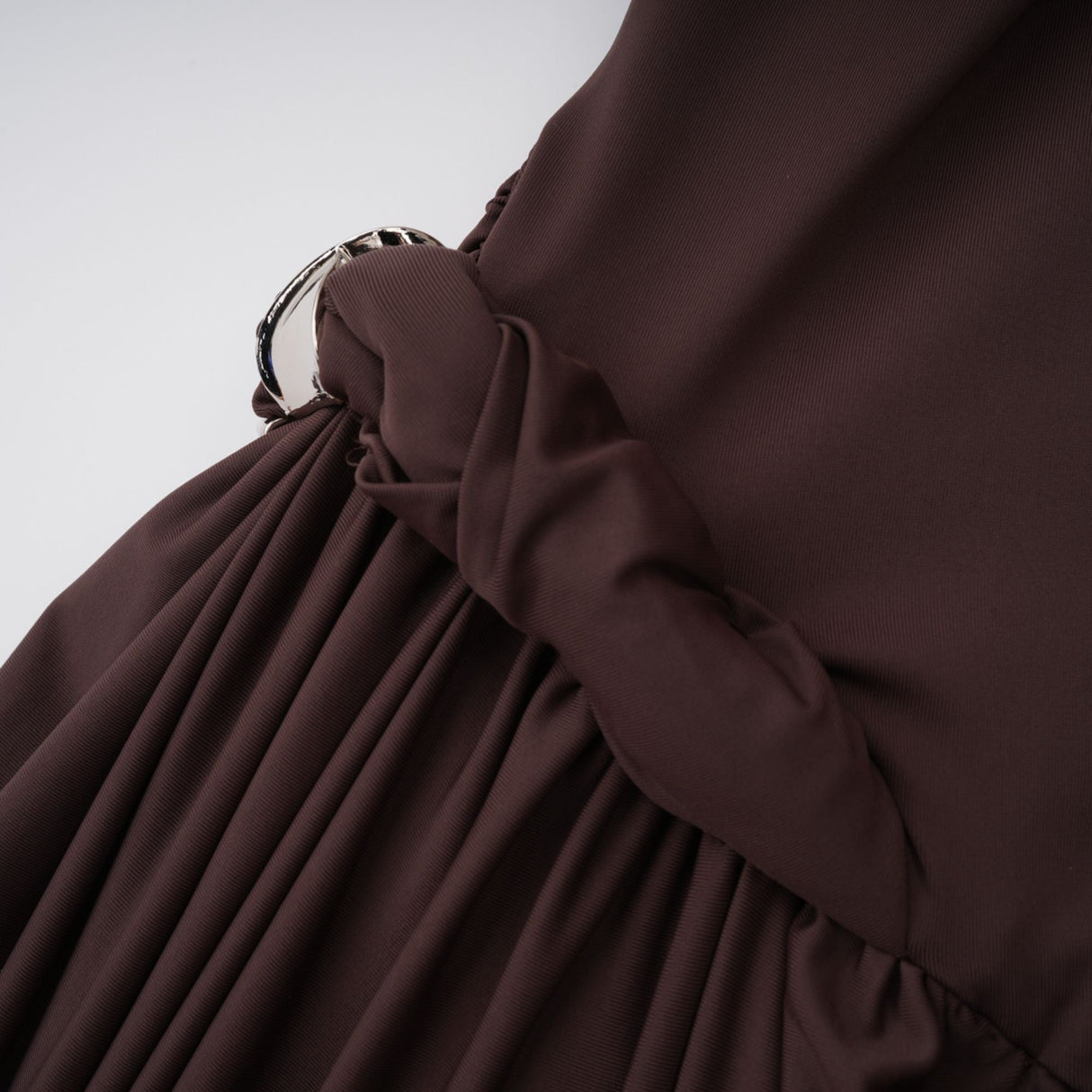 Aurohaya Prune Brown Night Out Asymmetrical Ruched Midi Dress