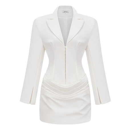 Aurohaya Rosette White Ruched Blazer Mini Dress