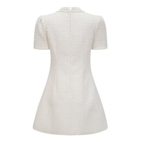 Aurohaya Gaëlle White Faux Pearl Tweed Mini Dress