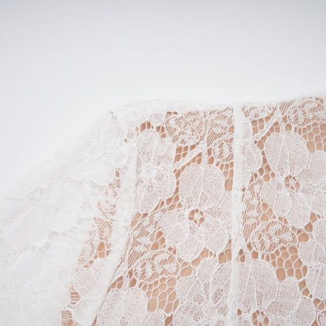 Aurohaya Bronte White Pleated Floral Lace Midi Dress
