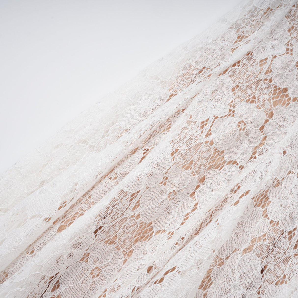 Aurohaya Bronte White Pleated Floral Lace Midi Dress