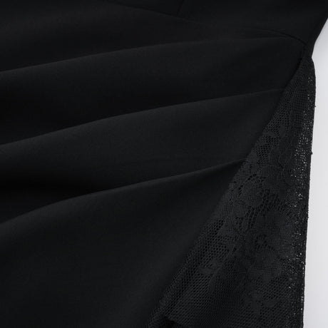 Aurohaya Bernadette black lace-panell asymmetrical midi dress