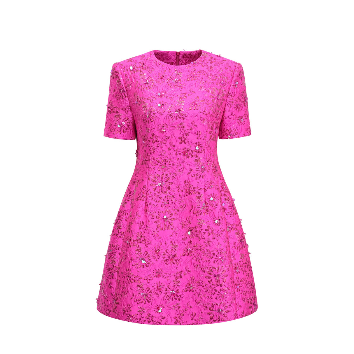 Aurohaya Celestia Floral-Appliqué Embellished Mini Dress in Pink