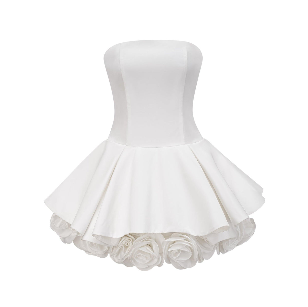 Aurohaya Maëlys white petal-layered strapless corset mini dress