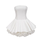 Maëlys white petal-layered strapless corset mini dress