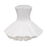 Maëlys white petal-layered strapless corset mini dress